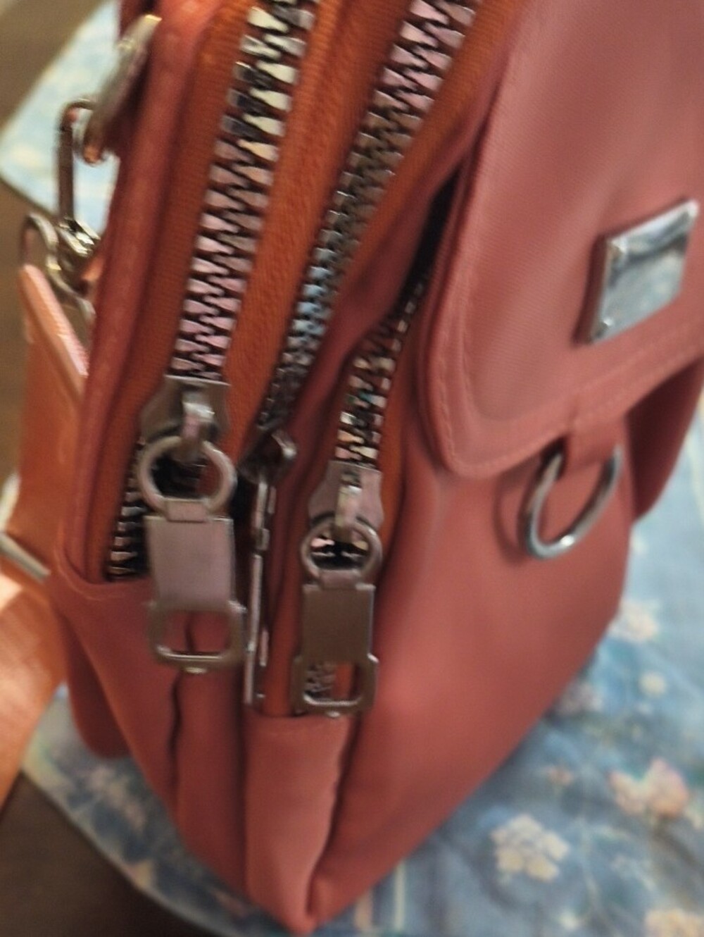 Compact Coral Crossbody Bag with Silver Hardware - Picture 3 of 6